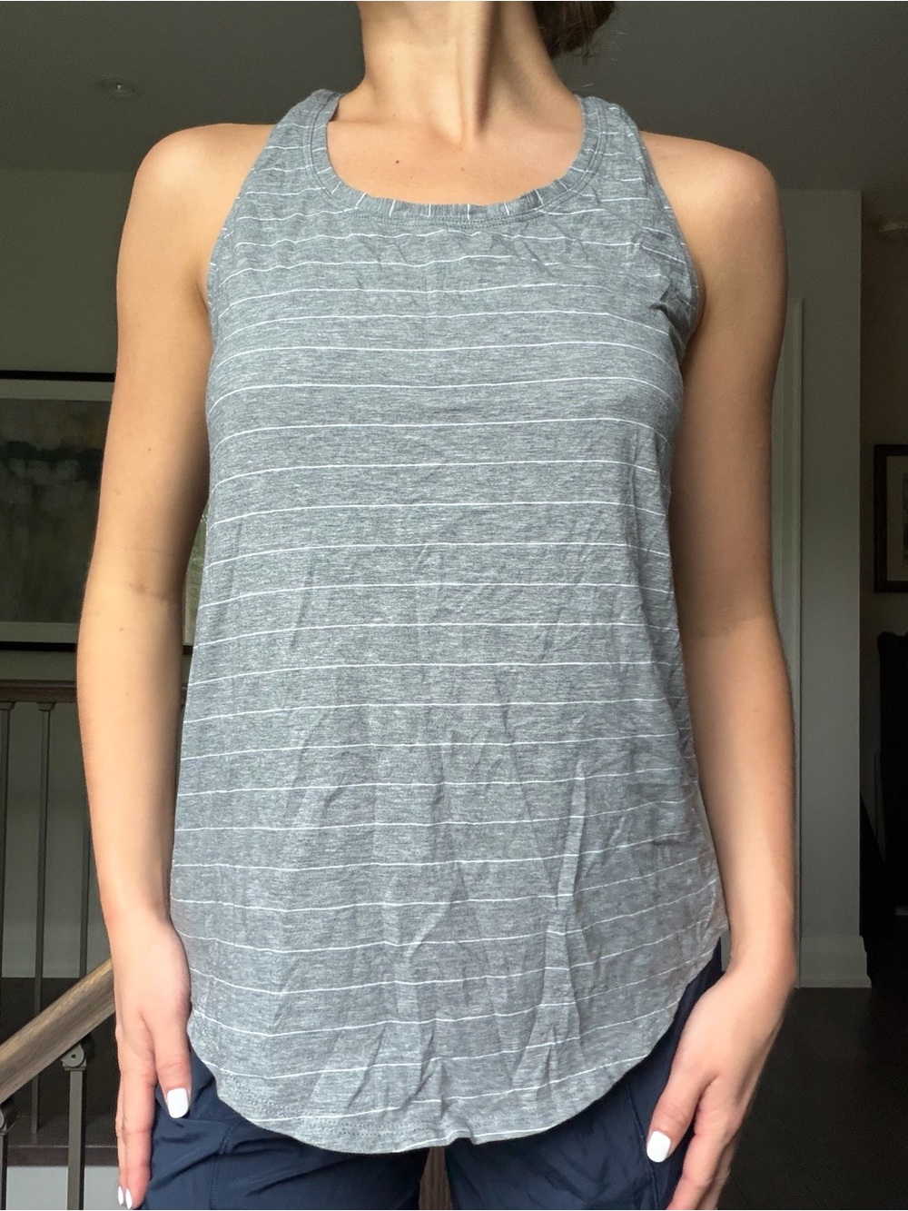 lululemon athletica Gray and White Striped Racerback Tank